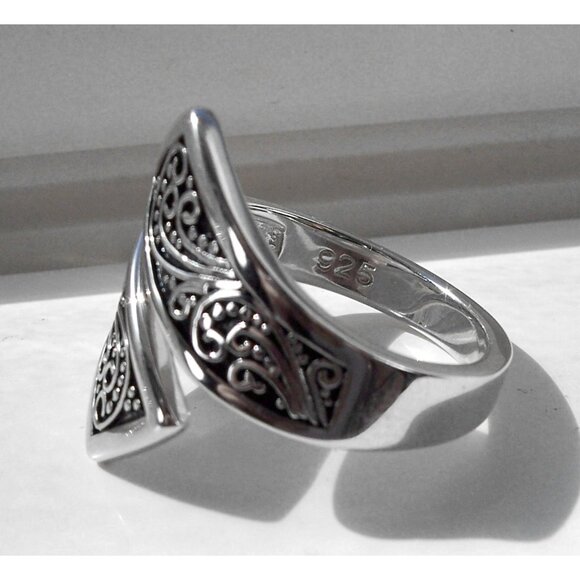925 STERLING SILVER Unique Bali Bypass Swirl Ring - Picture 11 of 15